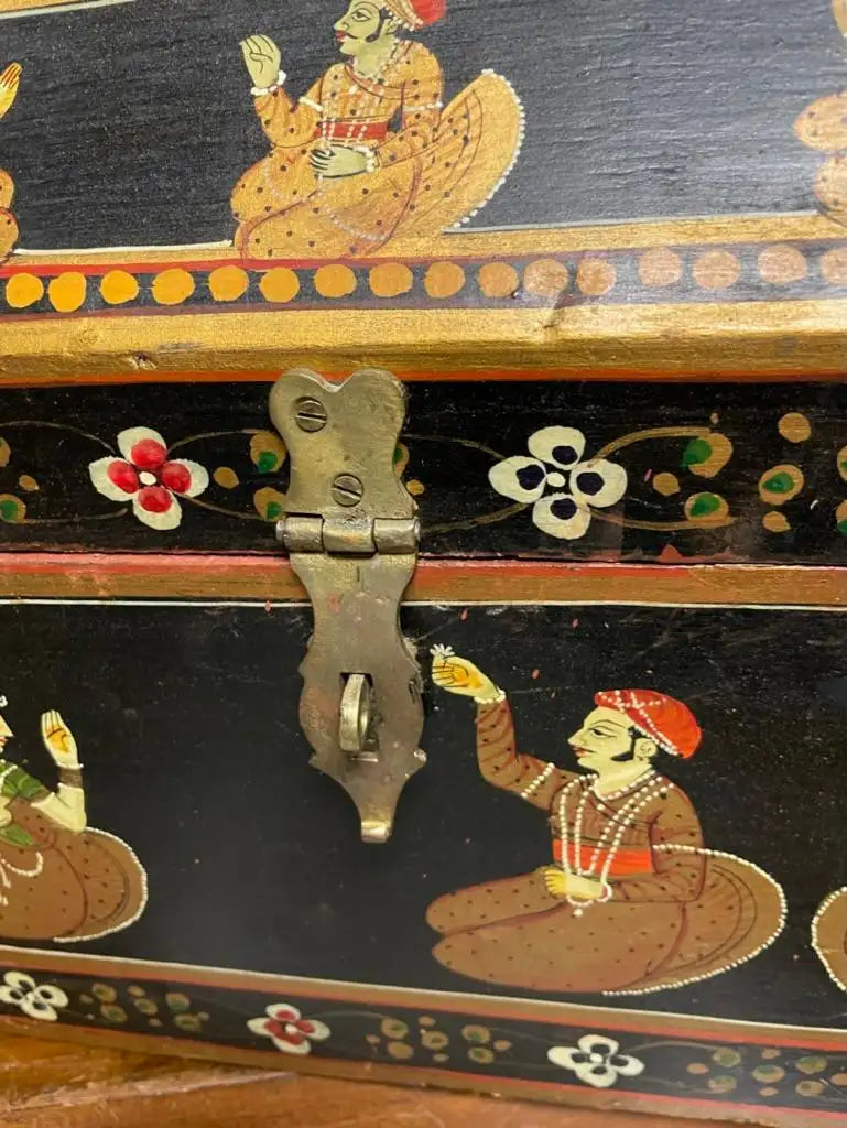 Anglo Indian Decorative Box with Painted Figures of Dancers