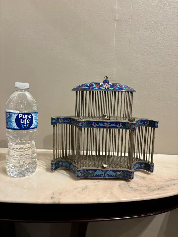 Chinese Cloisonne Enamel Cricket Cage with Dragon Heads, Circa 1900