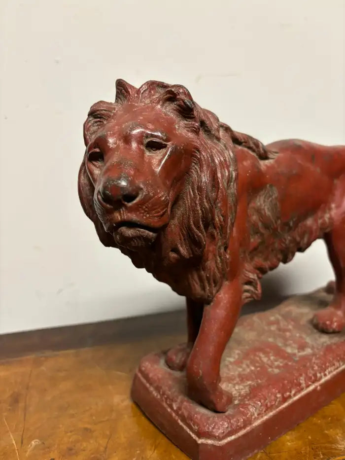 19th Century French Red Painted Zinc Striding Lion