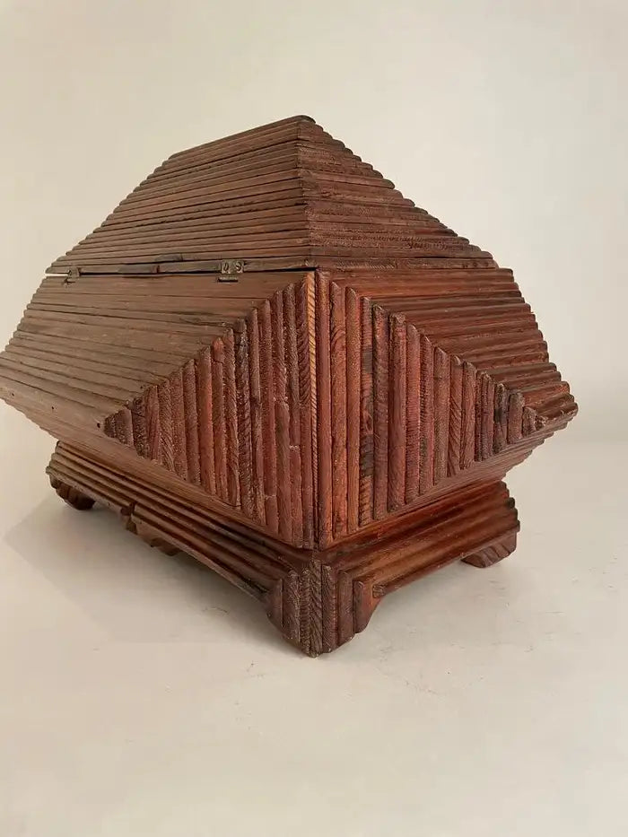 Tramp Art Box of Large Scale and Unusual Form