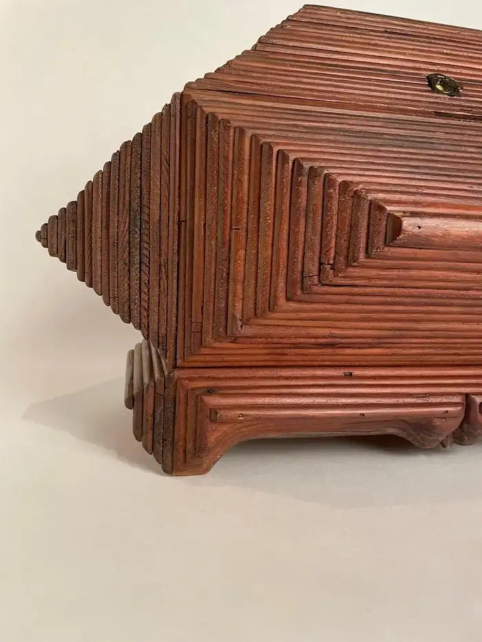 Tramp Art Box of Large Scale and Unusual Form