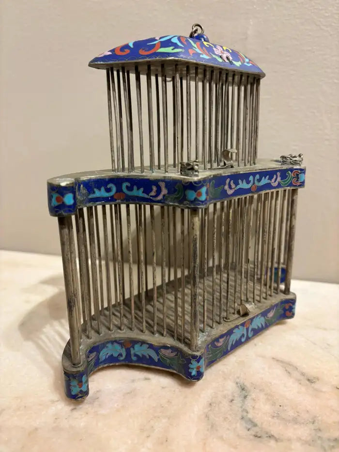 Chinese Cloisonne Enamel Cricket Cage with Dragon Heads, Circa 1900