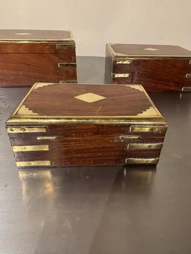 Set of Three 19th C Regency Anglo Indian Rosewood Boxes with Brass Mounts
