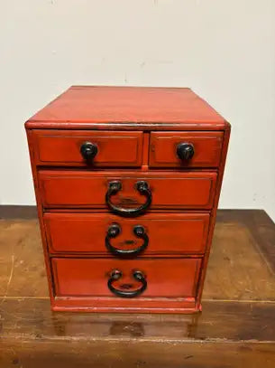 Southeast Asian Small Red Painted Apothecary Chest