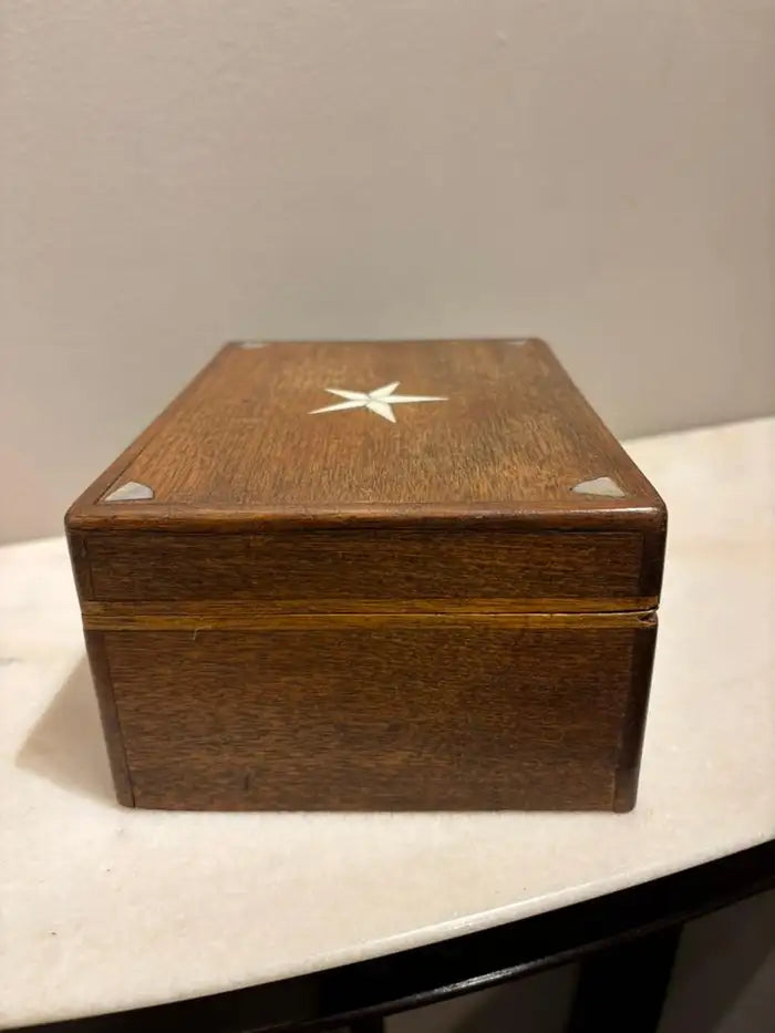 19th Century Walnut Box With Bone and Mother-of-Pearl Inlay