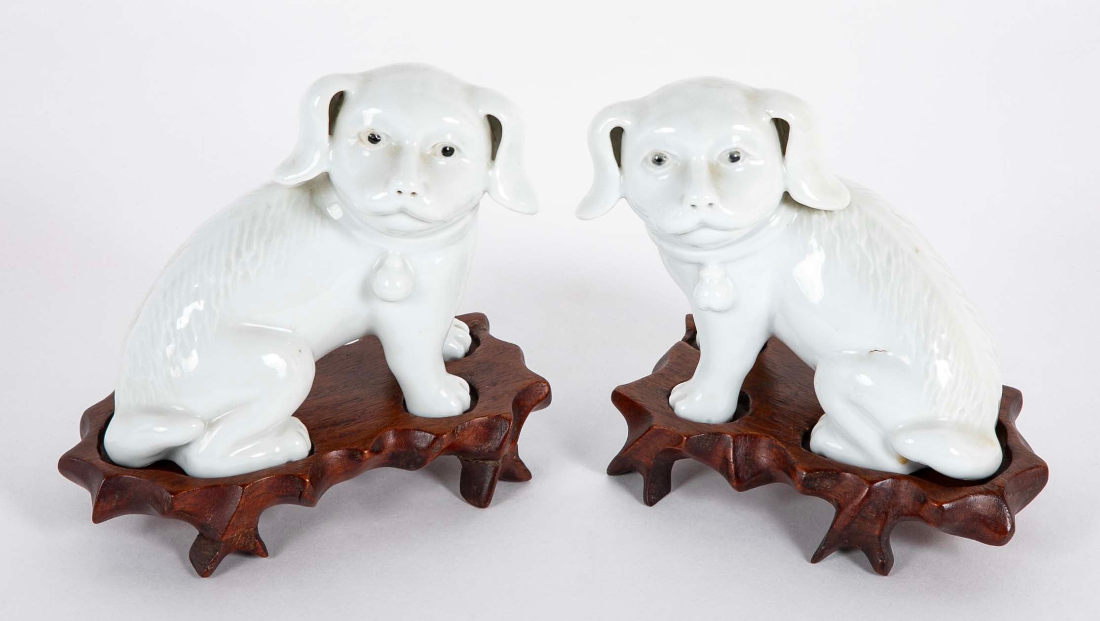 Pair of 19th Century Chinese Blanc de Chine Pekingese Porcelain Dogs