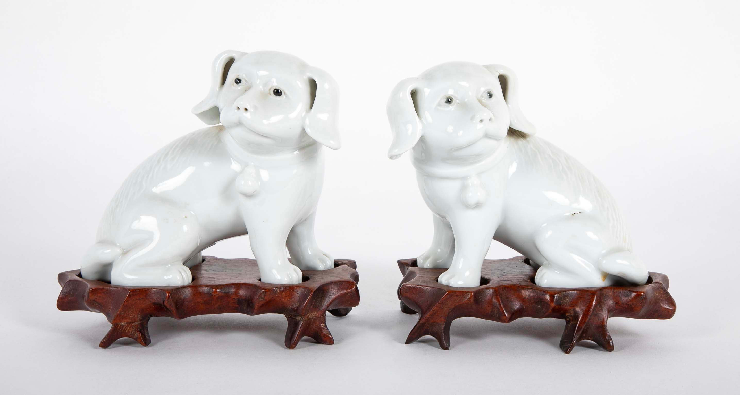 Pair of 19th Century Chinese Blanc de Chine Pekingese Porcelain Dogs