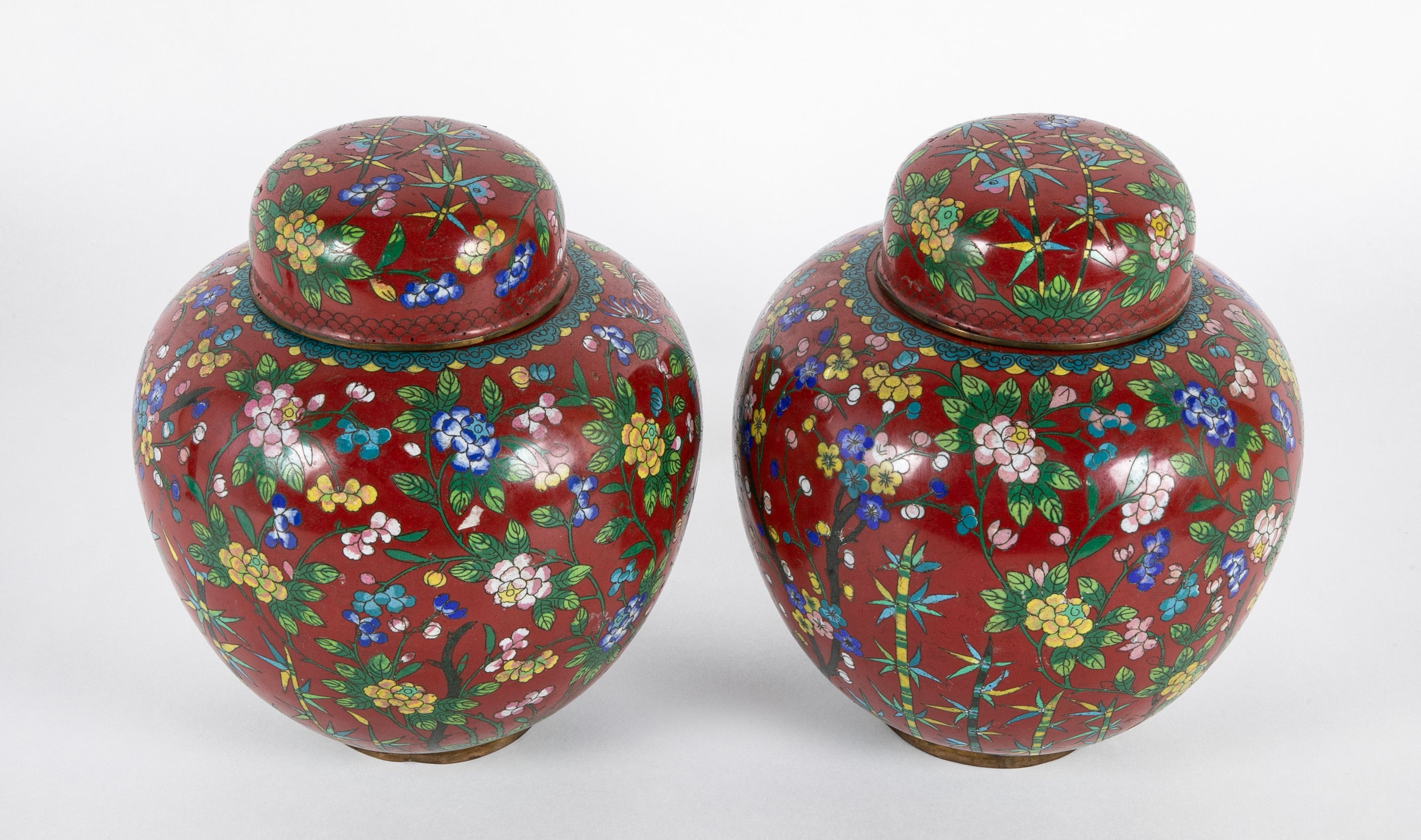 Pair of 19th Century Chinese Cloisonne Covered Jars