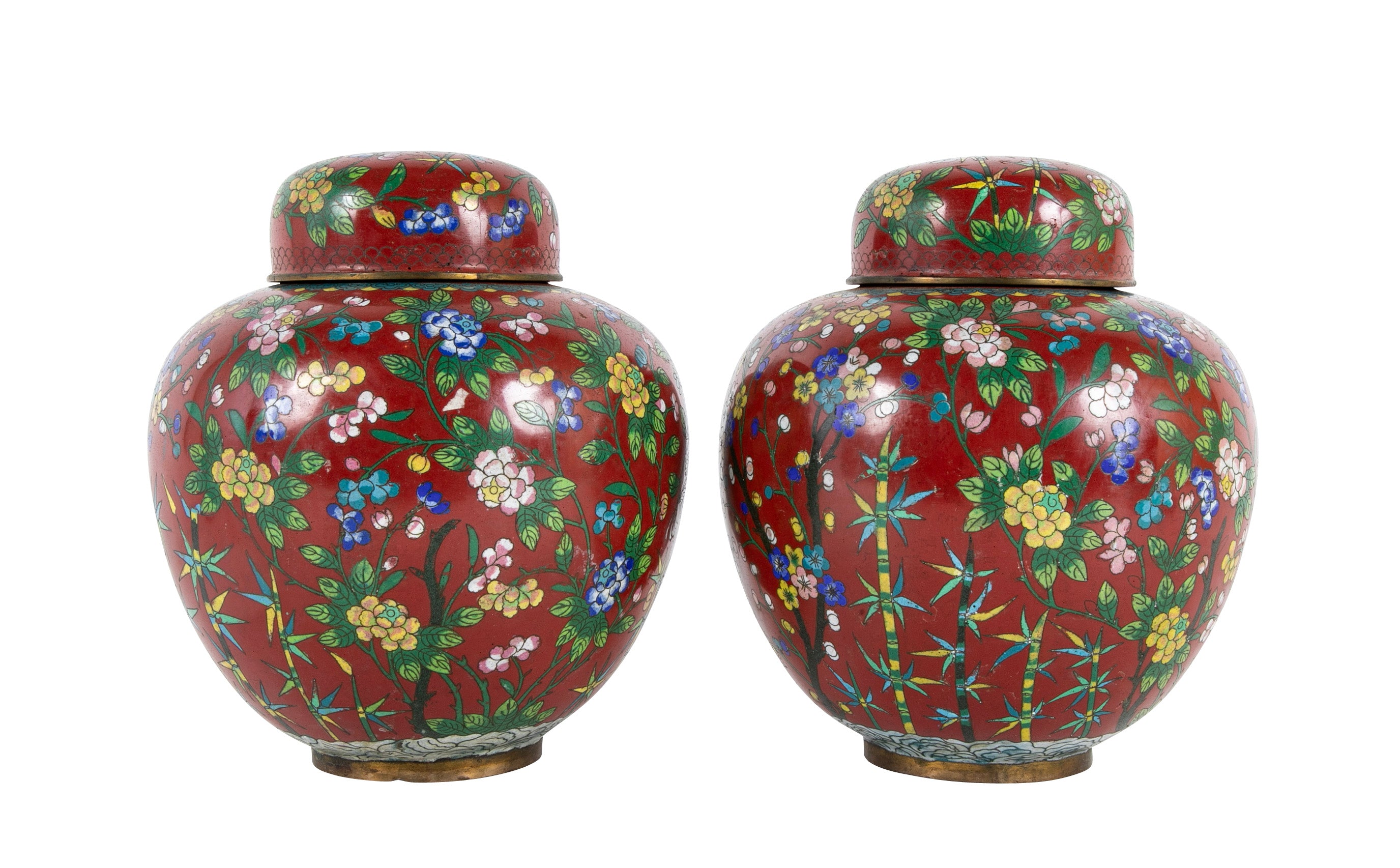 Pair of 19th Century Chinese Cloisonne Covered Jars