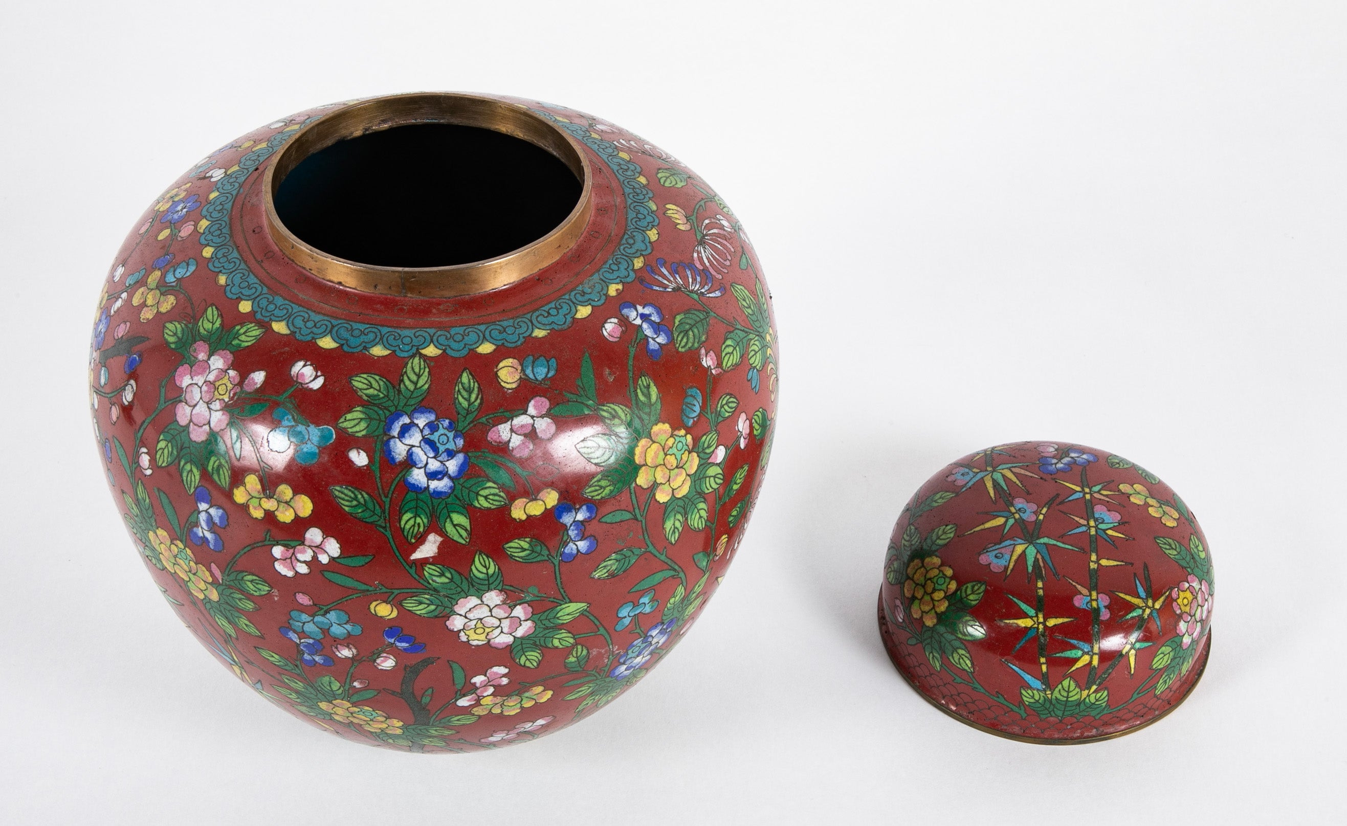 Pair of 19th Century Chinese Cloisonne Covered Jars