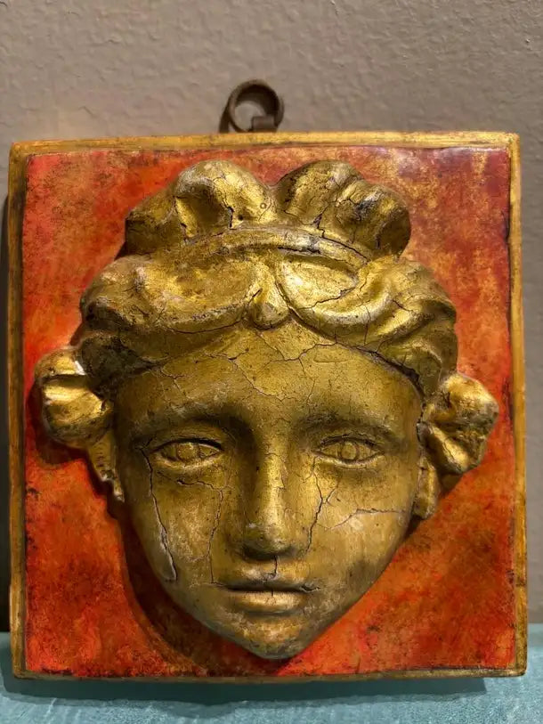 Pair of 18th Century Hand Carved Italian Neoclassical Giltwood Masks