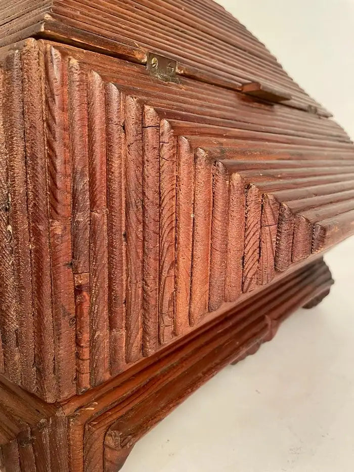 Tramp Art Box of Large Scale and Unusual Form