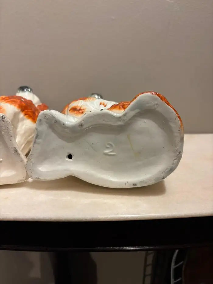 Pair of Antique English Staffordshire Glazed Ceramic Spaniels