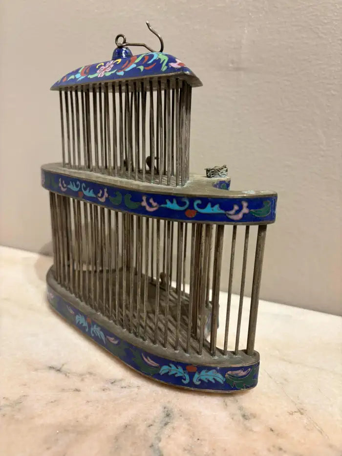 Chinese Cloisonne Enamel Cricket Cage with Dragon Heads, Circa 1900