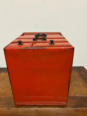 Southeast Asian Small Red Painted Apothecary Chest