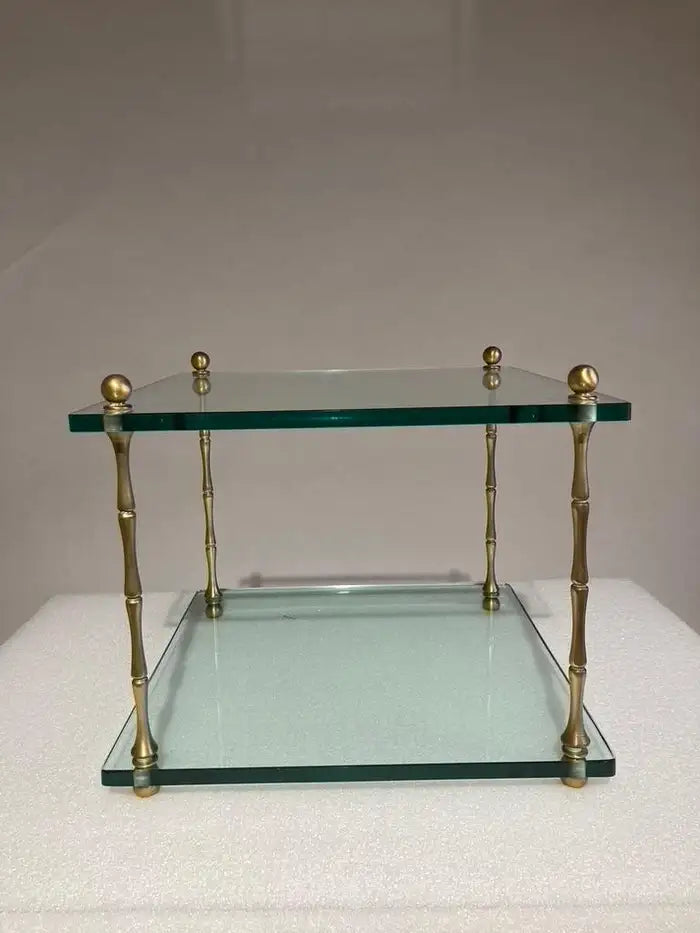 Pair of Italian Mid Century Modern Faux Bamboo Glass and Brass Side Tables