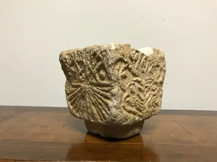Cypriot Byzantine Limestone Mortar with Craved Abstract Decoration