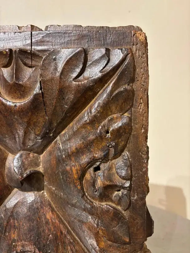 17th Century Spanish Carved Walnut Door Panel on Baroque, Hand-Carved, Steel Base