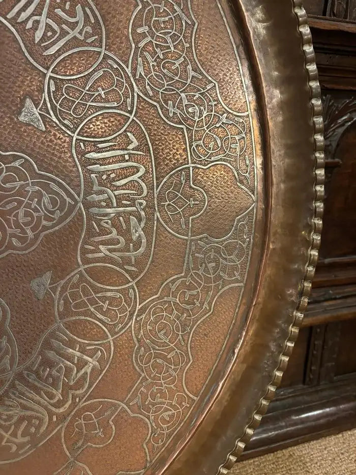 Moroccan Copper Charger Tray wih Silver Inlay, Circa 1900