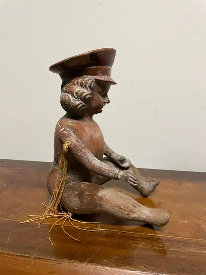 Mexican Terracotta Articulated Doll Figure Wearing a Military Hat