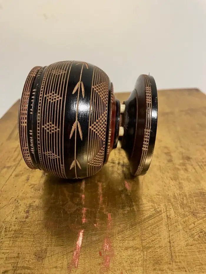 Whaler Made Bone and Ebonized Wood Round Lidded Box