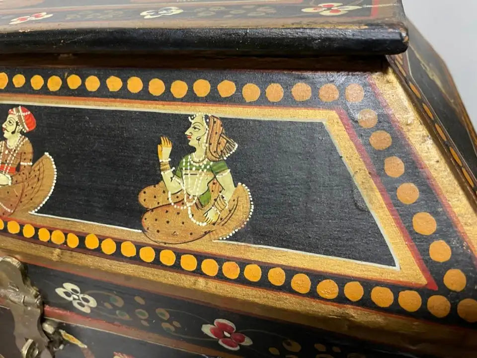 Anglo Indian Decorative Box with Painted Figures of Dancers