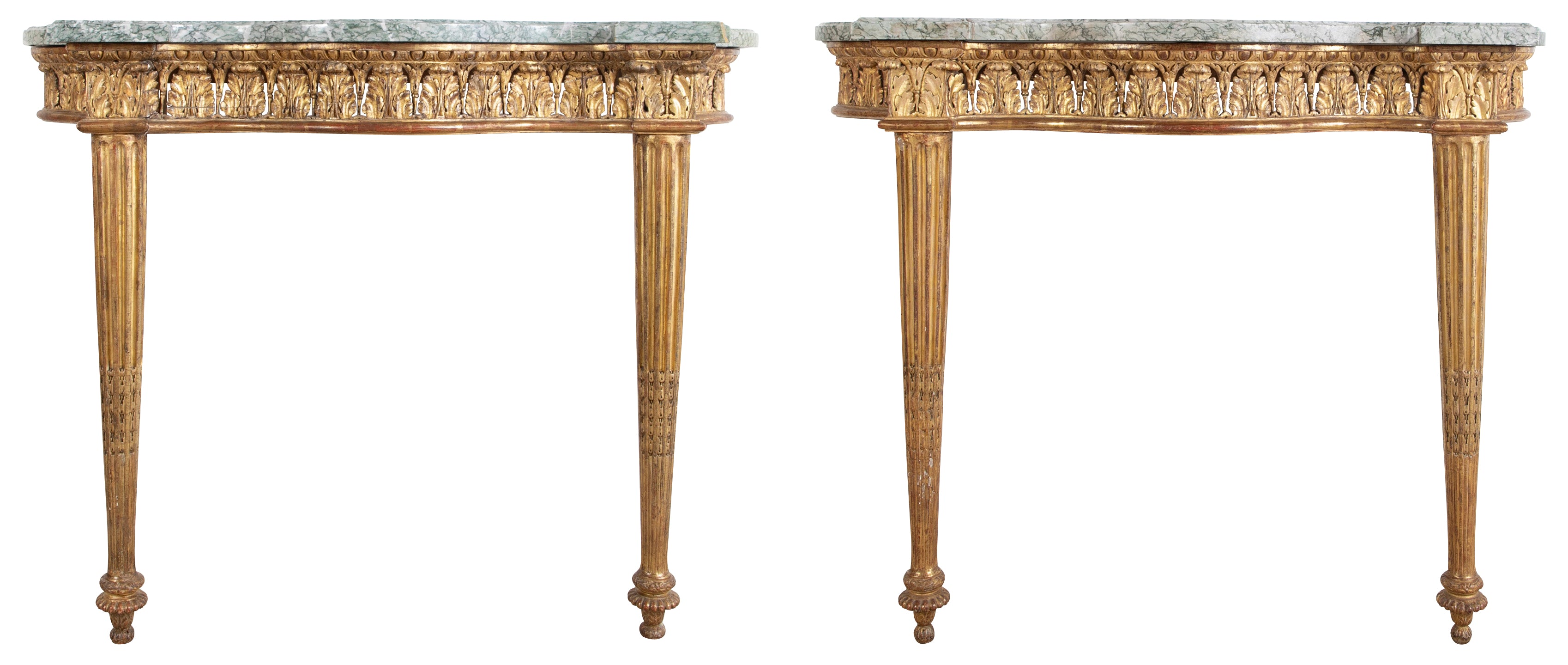 Pair of Giltwood Italian Marble Top Console Tables