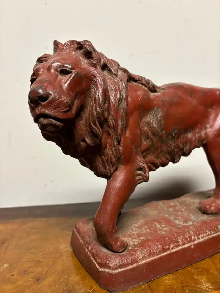 19th Century French Red Painted Zinc Striding Lion
