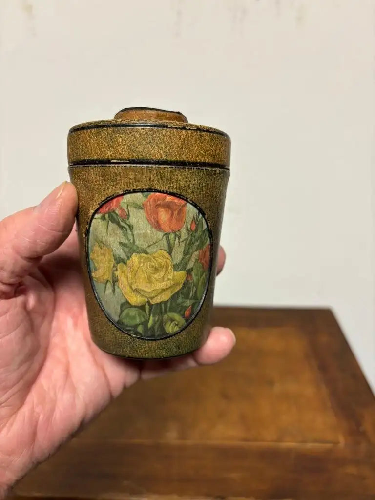 Early 20th Century Leather Dice Cup with 7 Dice Inset into the Top
