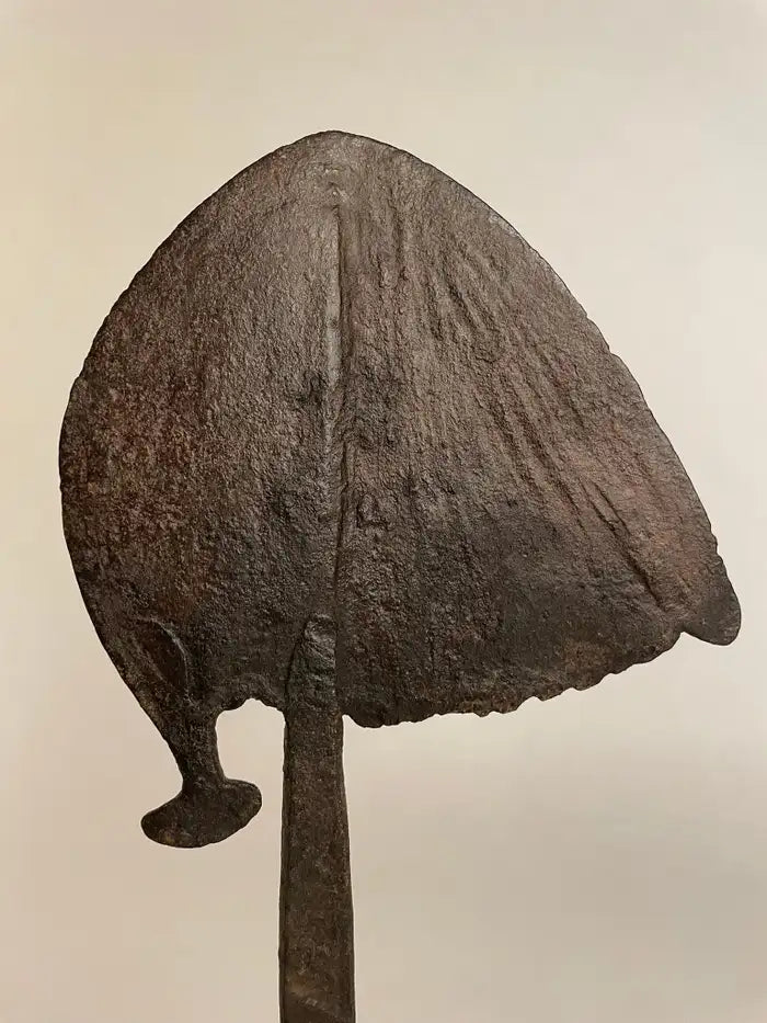 Pair of African Iron Bandaka Hoe Currency, Mounted on Custom Steel Bases