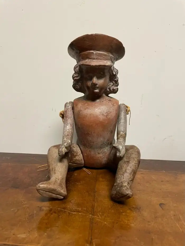 Mexican Terracotta Articulated Doll Figure Wearing a Military Hat