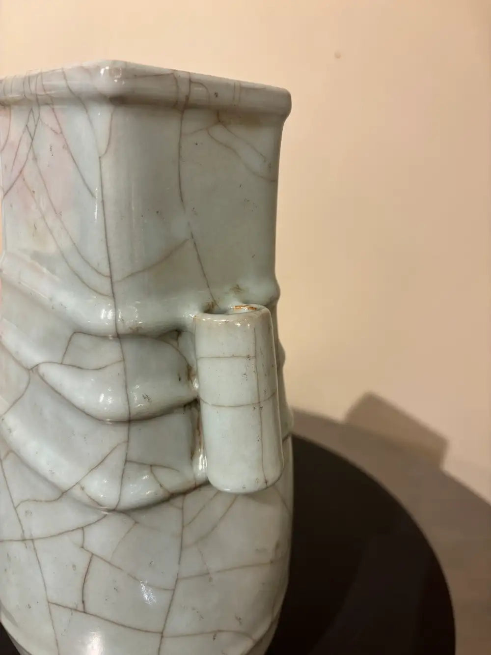 19th Chinese Hu Shaped Celadon Porcelain Vase with Crackle Glaze