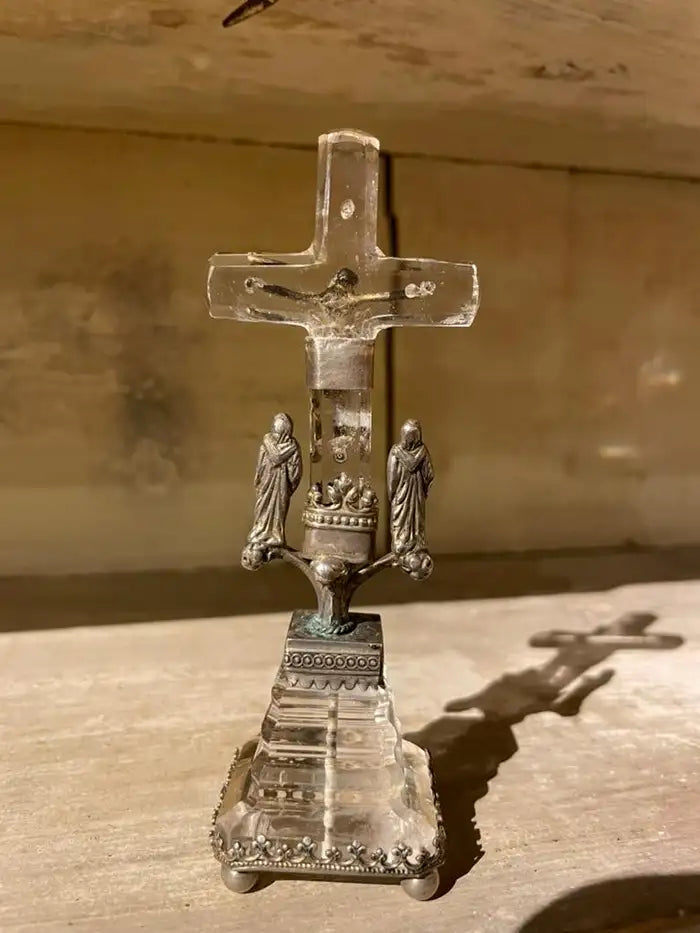 18th Century Italian Baroque Silver and Rock Crystal Crucifix