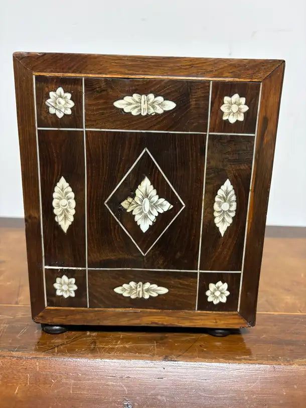 17th Century Dutch Baroque Rosewood Chest with Etched Bone Inlay