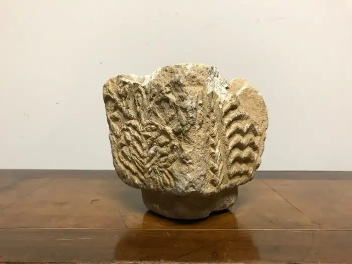 Cypriot Byzantine Limestone Mortar with Craved Abstract Decoration