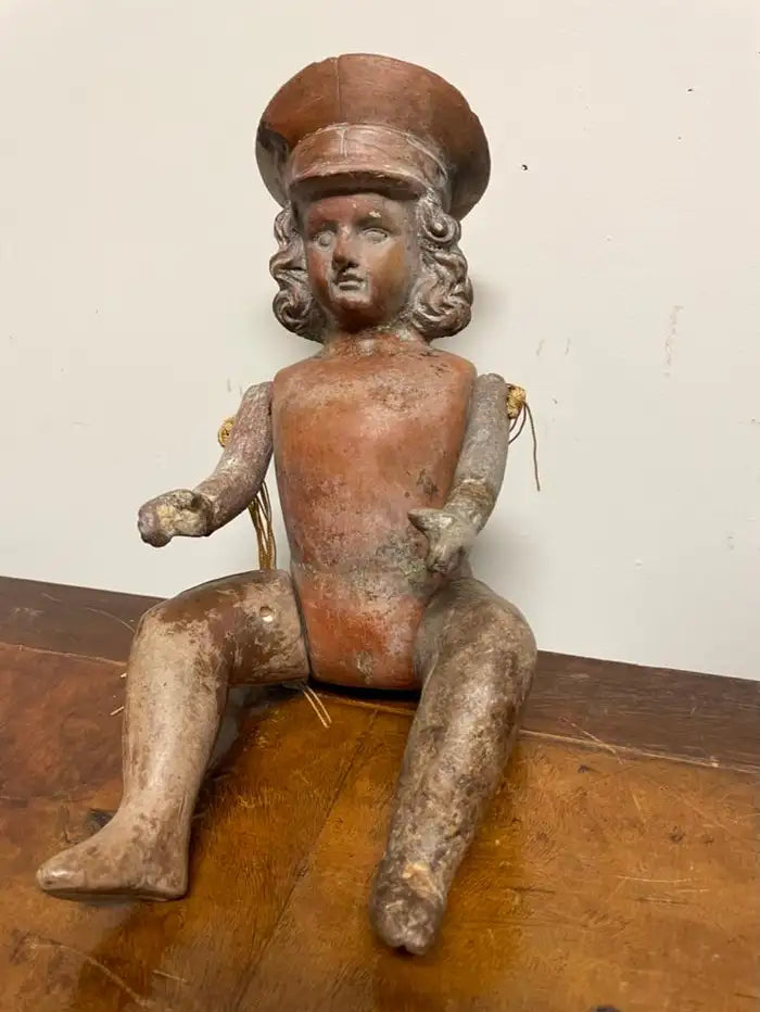 Mexican Terracotta Articulated Doll Figure Wearing a Military Hat