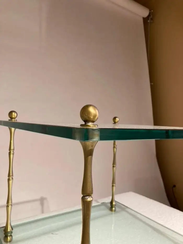 Pair of Italian Mid Century Modern Faux Bamboo Glass and Brass Side Tables