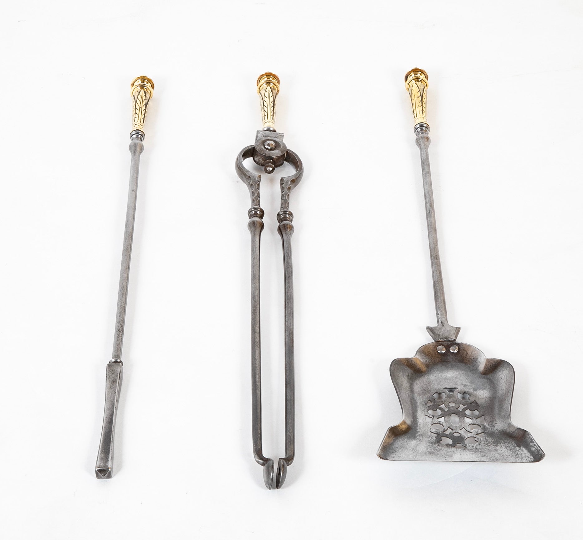 Set of Three Early 19th Century English Steel & Bronze Fire Tools