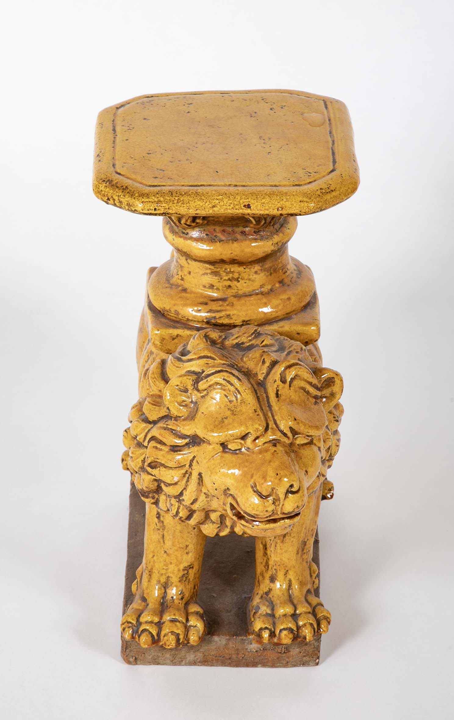 Glazed Terracotta Garden Seat in Lion Form