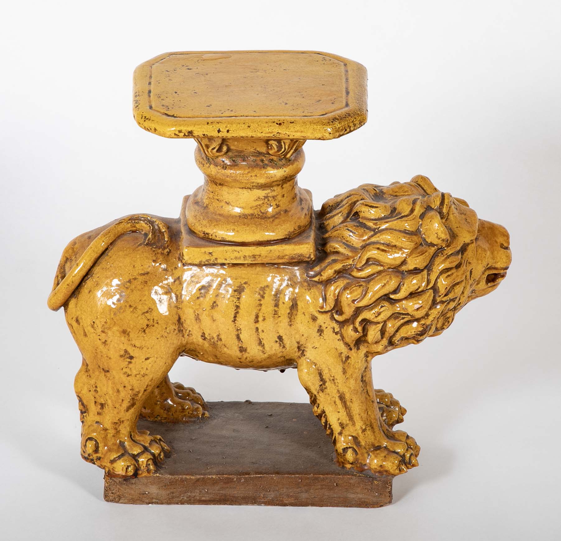 Glazed Terracotta Garden Seat in Lion Form