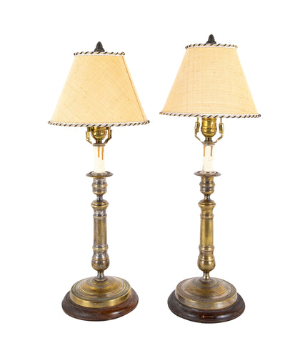 Pair of Bronze First Empire Candlesticks Now as Lamps