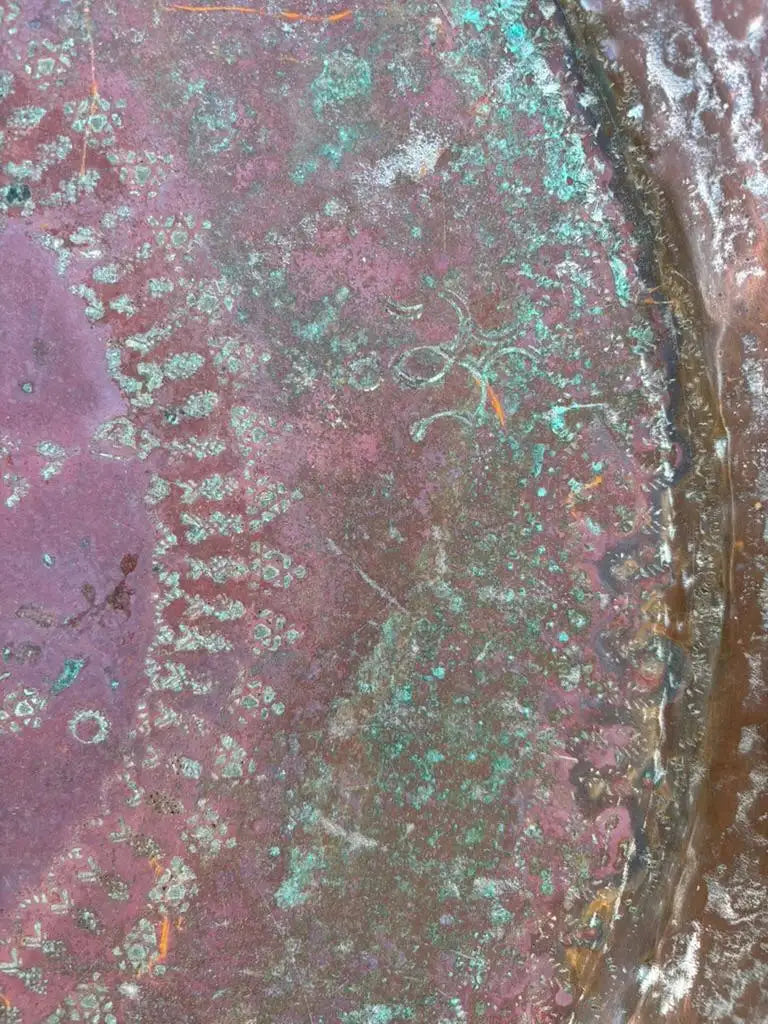 Moroccan Copper Charger With Etched Designs and Great Color