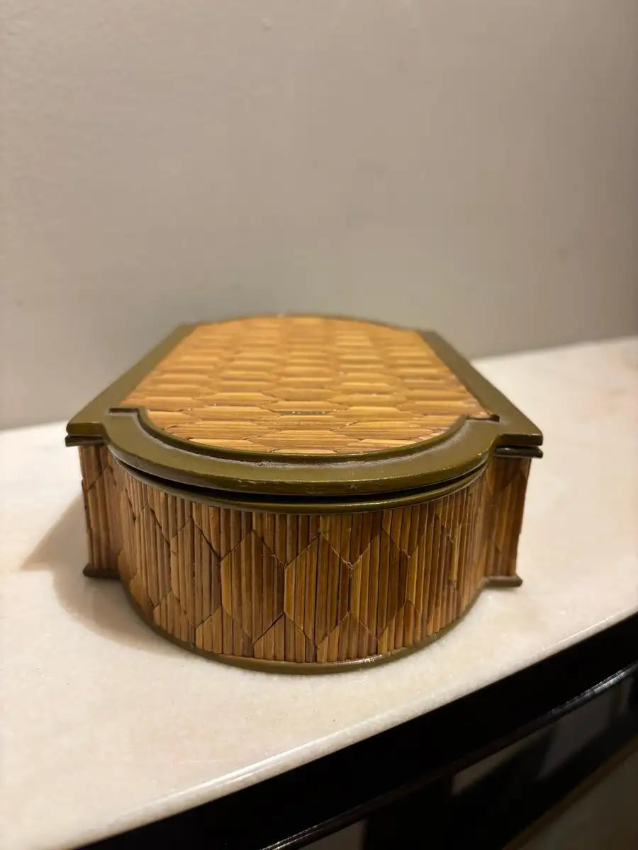 Anglo Indian Diamond Pattern Straw Work Box