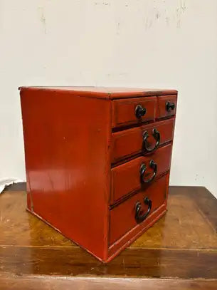 Southeast Asian Small Red Painted Apothecary Chest