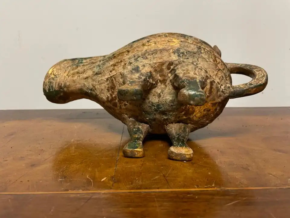 Chinese Archaic Style Gilt Bronze and Verdigris Vessel