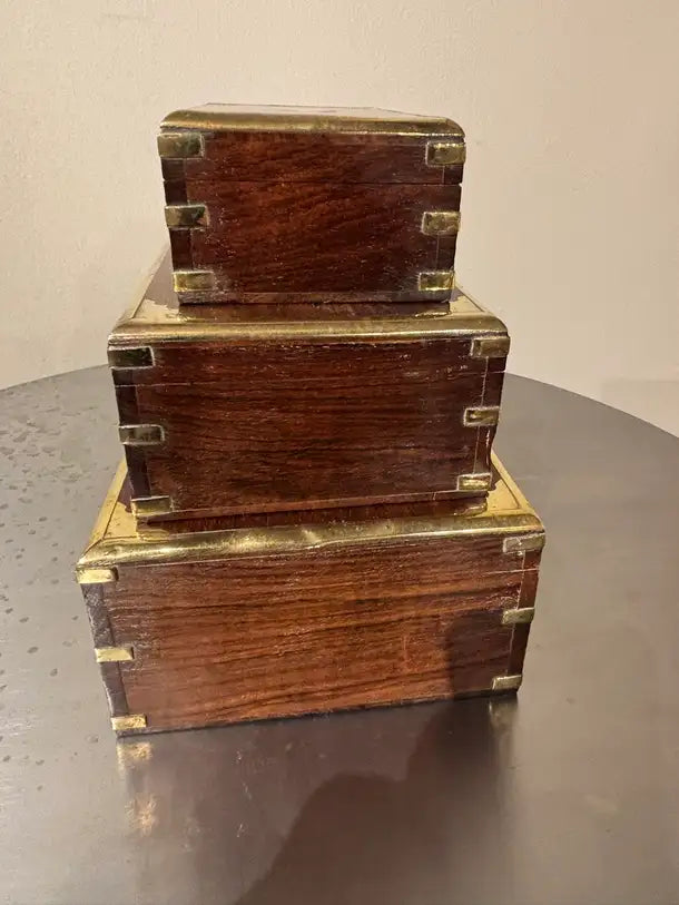 Set of Three 19th C Regency Anglo Indian Rosewood Boxes with Brass Mounts