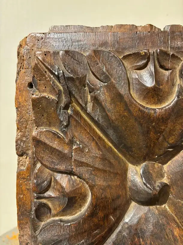 17th Century Spanish Carved Walnut Door Panel on Baroque, Hand-Carved, Steel Base