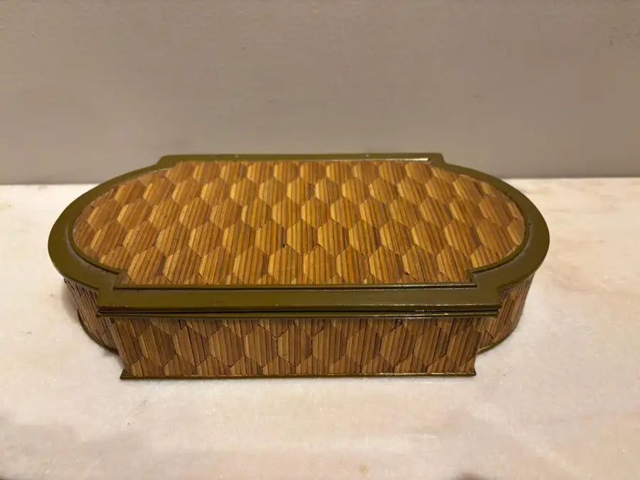 Anglo Indian Diamond Pattern Straw Work Box