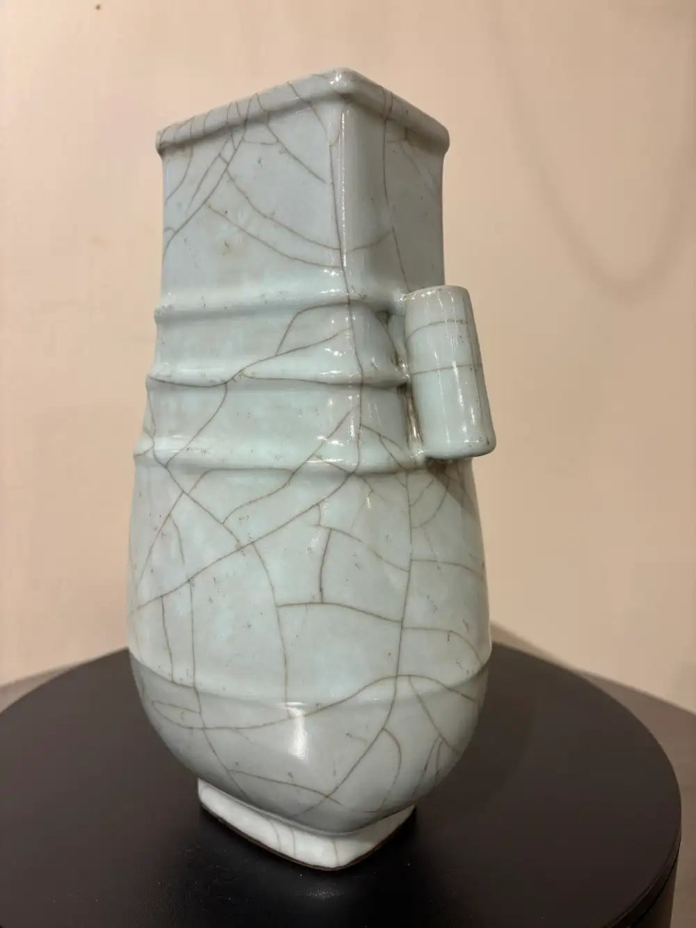19th Chinese Hu Shaped Celadon Porcelain Vase with Crackle Glaze