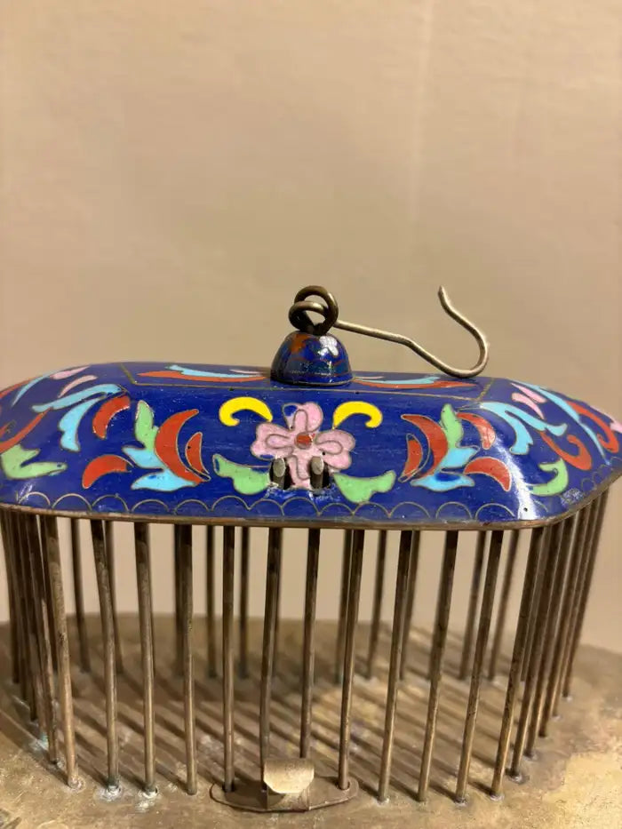 Chinese Cloisonne Enamel Cricket Cage with Dragon Heads, Circa 1900